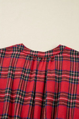 Christmas Plaid V Neck Tie Waist Midi Dress in Deep Red, view 17