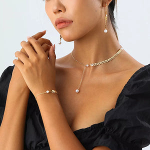 Wheat-spike 18k Gold-plated Faux Pearl Jewelry Set in Gold, front view