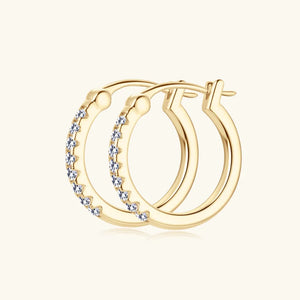 Gold mini hoop earrings with pave-set stones