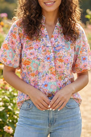 Print Puff Sleeve Blouse, front view