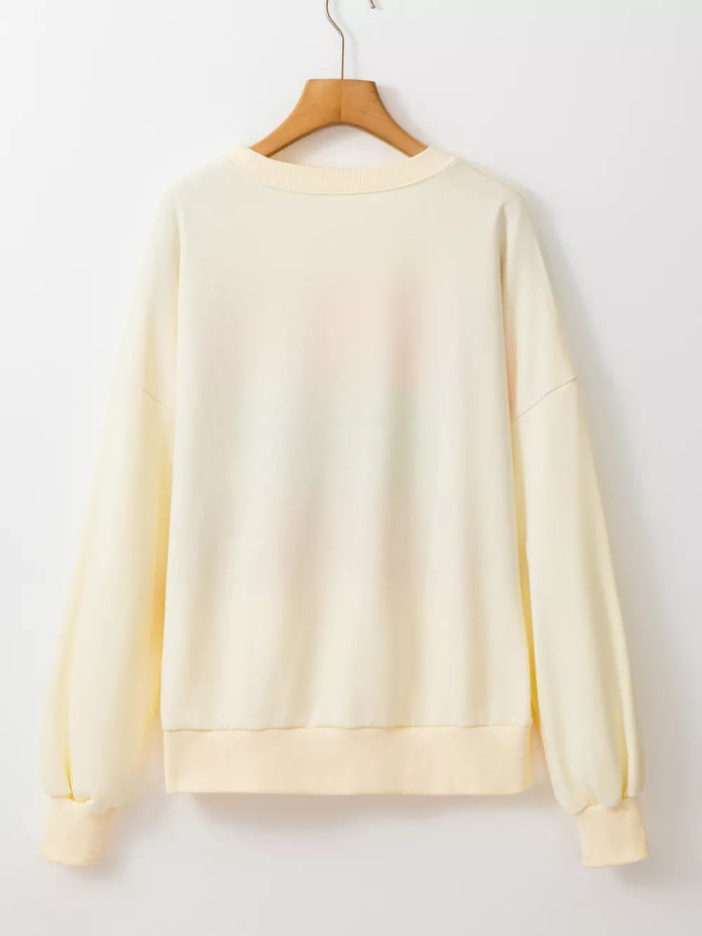 Colorblock Patchwork Crewneck Sweatshirt in Cream, close-up detail