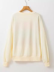 Colorblock Patchwork Crewneck Sweatshirt in Cream, close-up detail