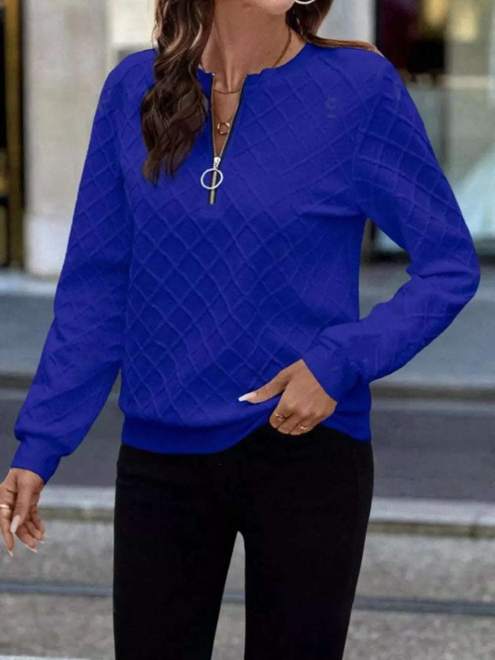 Textured Quarter-zip Sweatshirt in Pink, editorial view