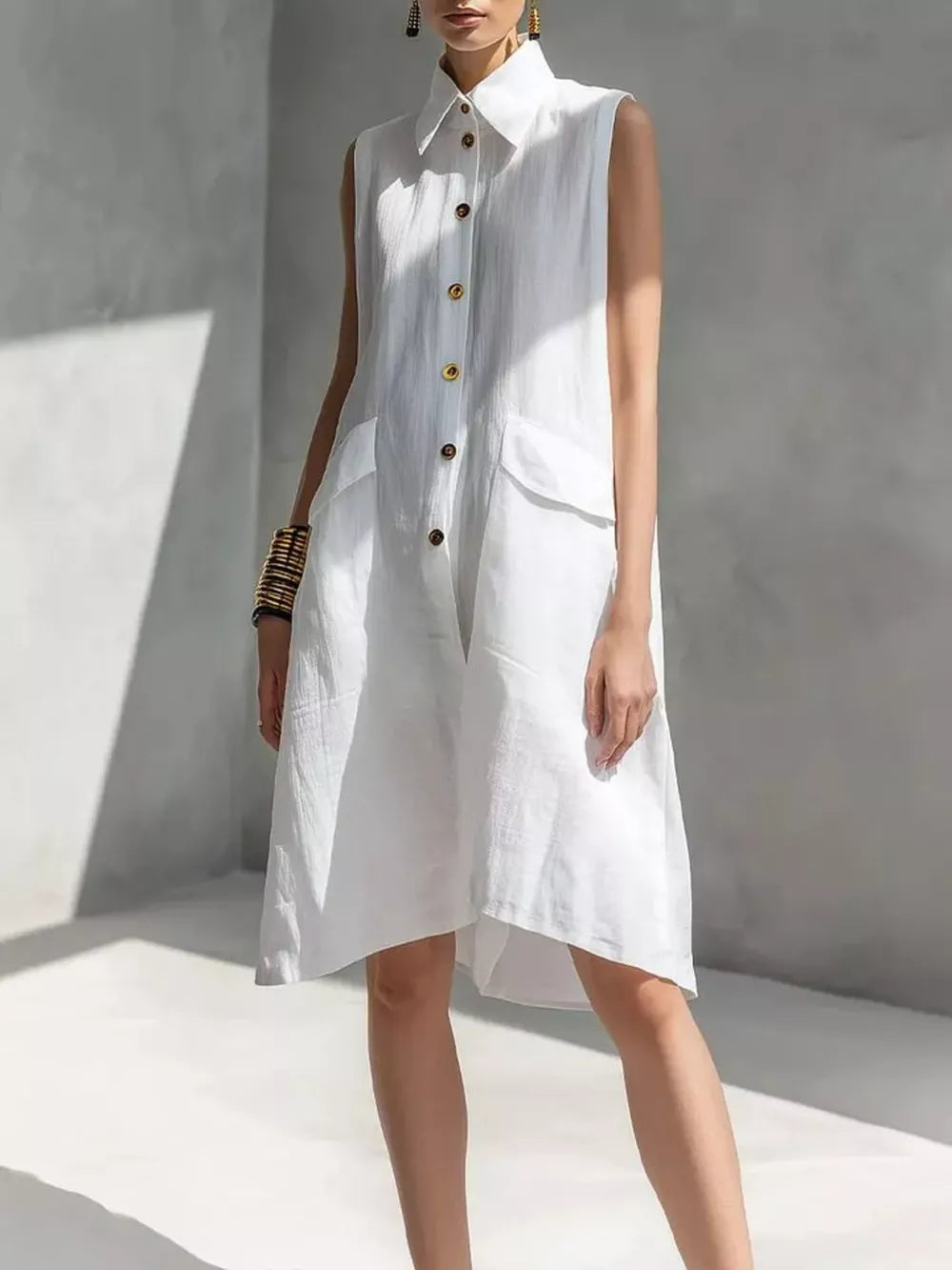 Chic Sleeveless Button-front Shirtdress