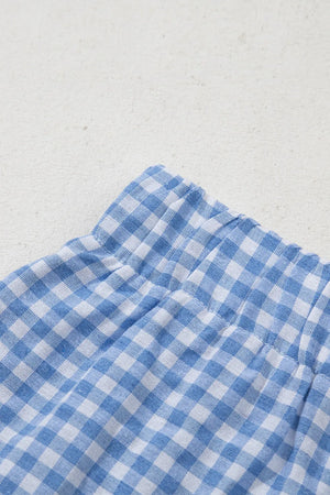 Light blue gingham boxer shorts with elastic waistband detail