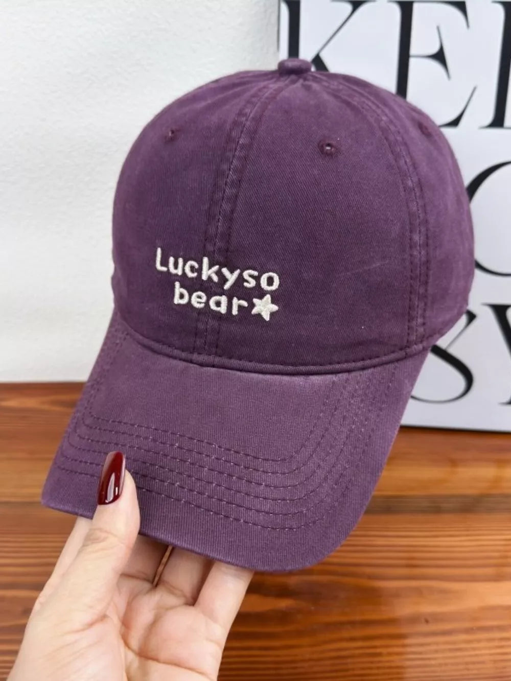 Bear Embroidered Baseball Cap, close-up detail