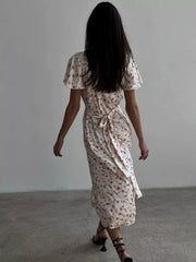 Feminine Floral Flutter Sleeve Midi Dress