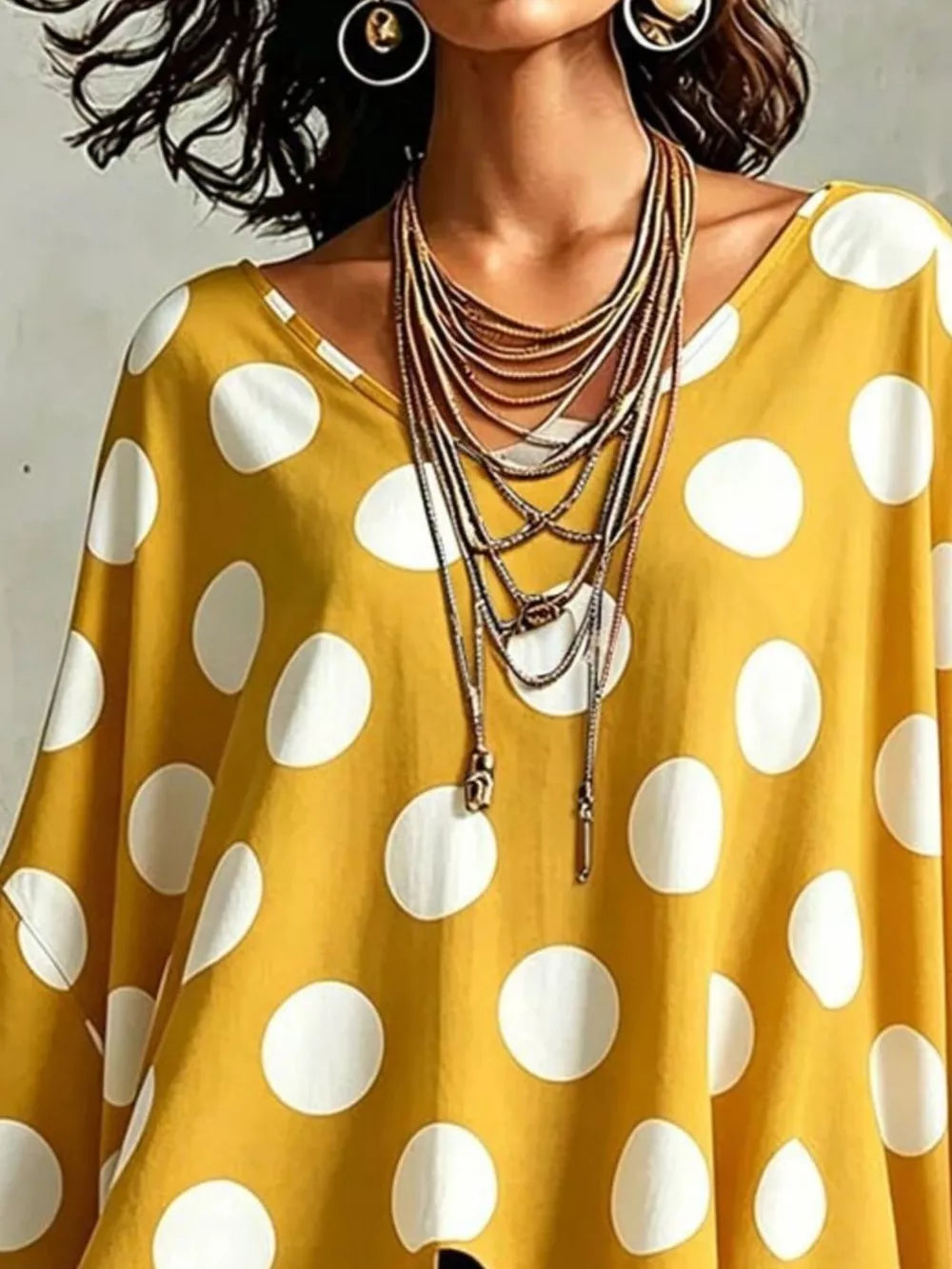 Polka Dot Asymmetrical Hem Blouse, fabric detail