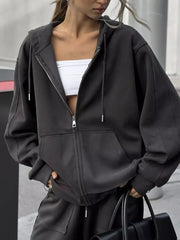Oversized Zip-up Hoodie And Wide-leg Pants Set, fit detail