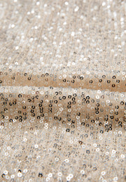 Sequin wrap bodysuit in ivory with a deep V-neck and all-over sparkle.