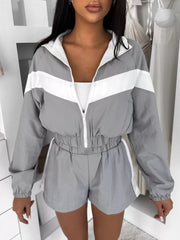 Zip Up Long Sleeve Outerwear And Shorts Set, side view