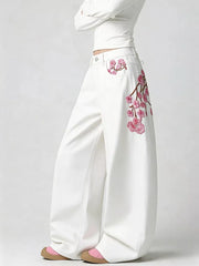 Floral Embroidered Wide-leg Jeans