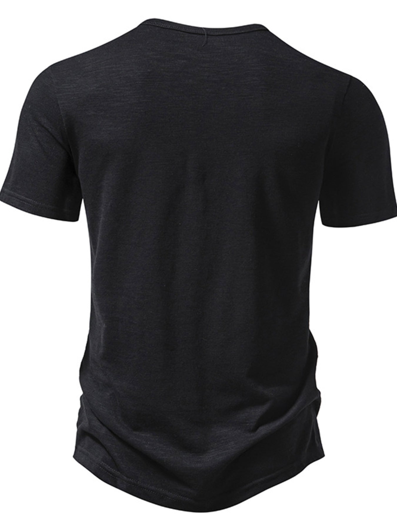 Men's black cotton blend t-shirt with short sleeves and curved hem