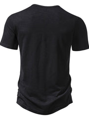 Men's black cotton blend t-shirt with short sleeves and curved hem