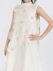 Embroidered Floral Maxi Dress With High Neck
