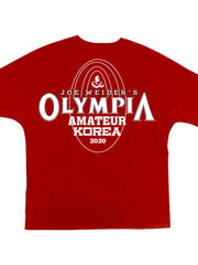 Oversized red graphic tee with Olympia Amateur Korea 2020 print