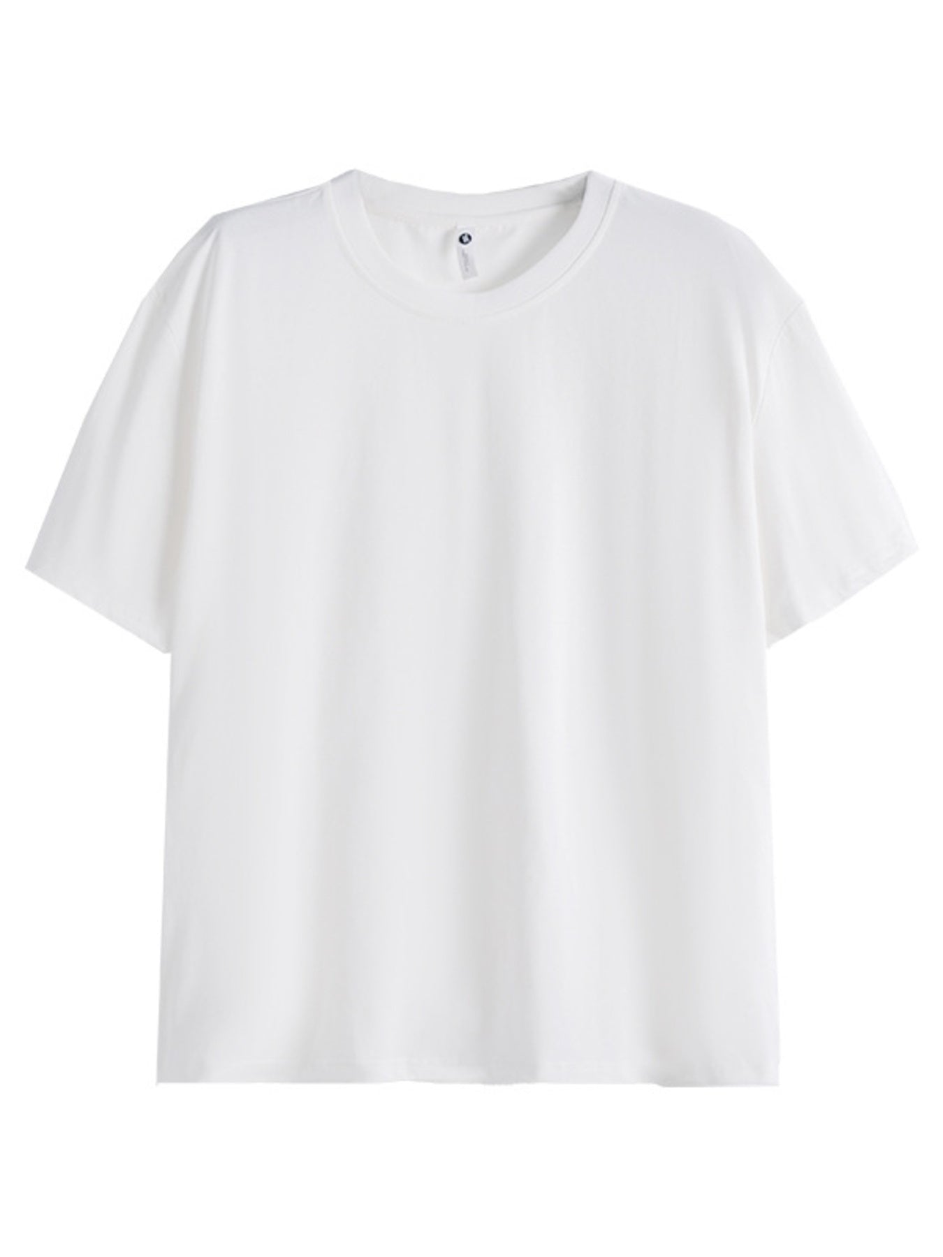 White cotton crew neck t-shirt with short sleeves and a relaxed fit.