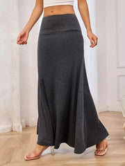 Flowy Maxi Skirt With Wide Waistband, side view