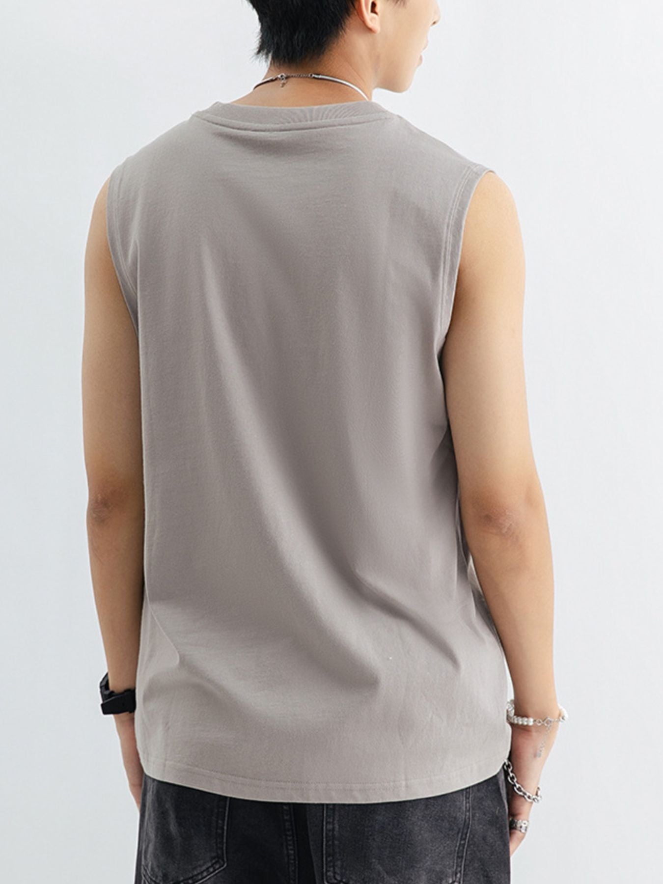 Men's plus size cotton tank top in Mauve, showing the back view.