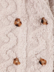 Cozy textured double-breasted pea coat in eggshell with brown buttons