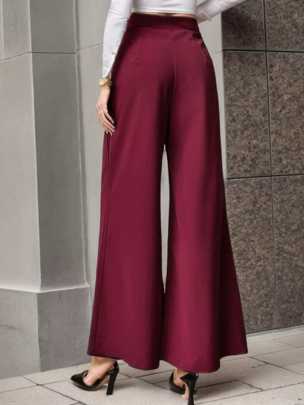 High-waisted Wide-leg Pants in Pink, back view