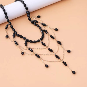 Beaded Choker Necklace With 18k Gold in Black, back view