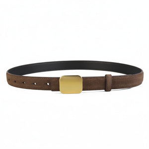 Brown cowhide leather belt with square gold buckle
