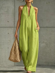 Full Size Halter Neck Wide-leg Jumpsuit Plus Size, back view