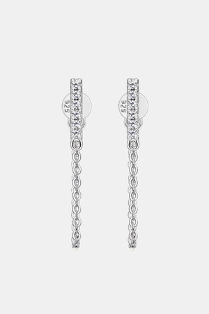 Silver chain cascade bar earrings with cubic zirconia accents and 925 stamp