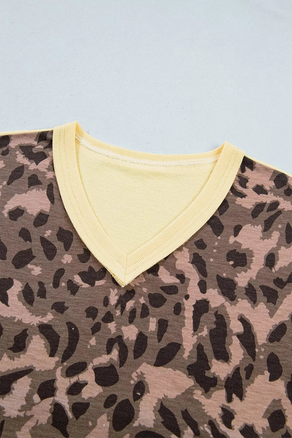 Leopard Print Long Sleeve V-neck Top & Pant Set in Coffee Brown, alternate angle