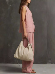 Sleeveless Buttoned Vest And Wide-leg Pants Set, side view