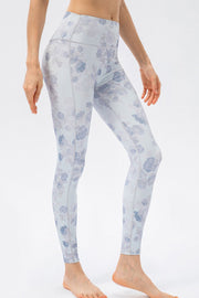 Light blue floral print skinny leggings with a high waist.