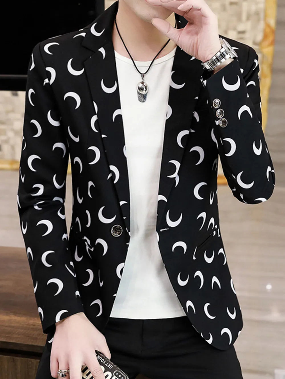 Crescent Moon Print Men's Blazer