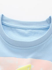 Light blue cotton baby tee with colorful fruit graphic detail