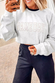 Game Day Letter Embroidery Sweatshirt in Light Gray, back view