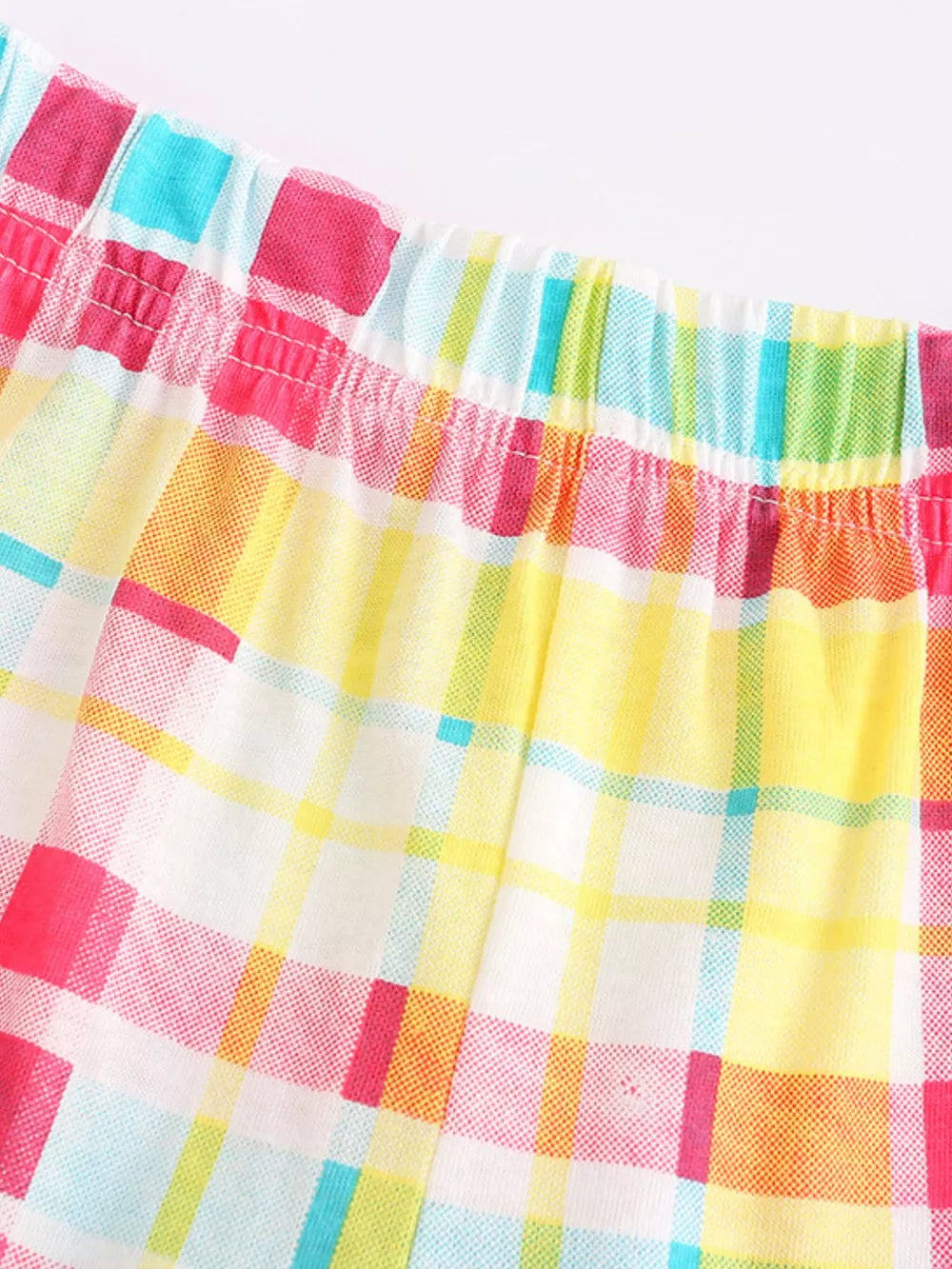 Toddler cotton set with colorful plaid pattern and ruffled sleeves