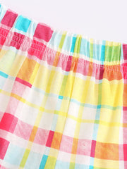 Toddler cotton set with colorful plaid pattern and ruffled sleeves
