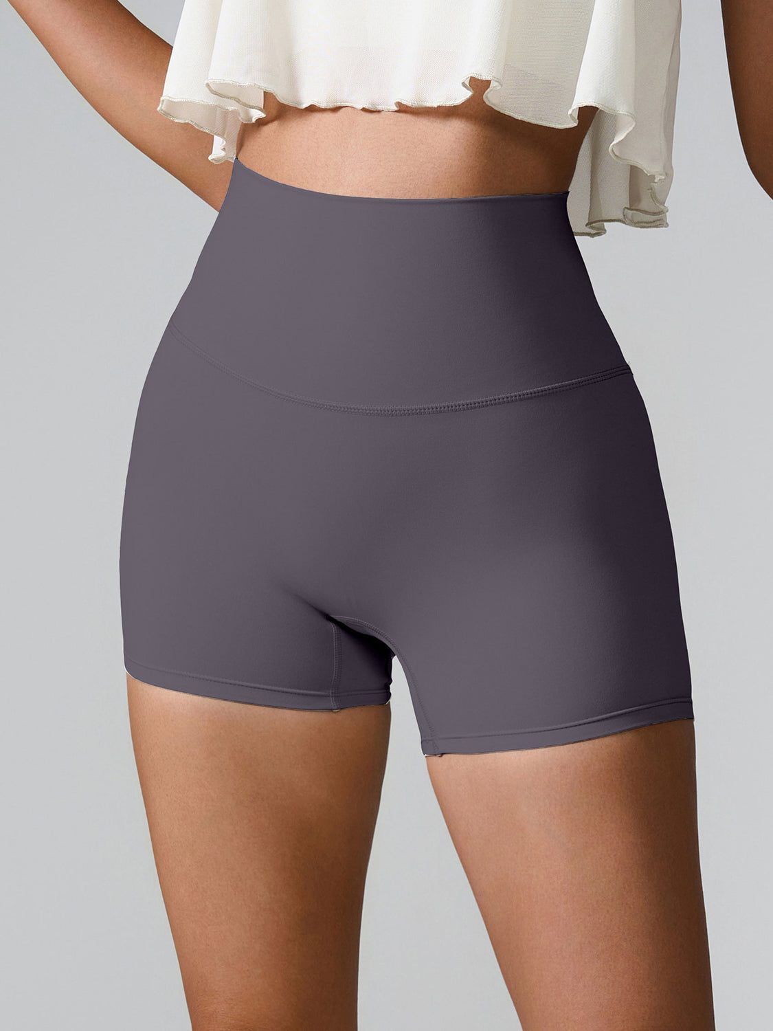 Charcoal active shorts with high waist and sculpted detail