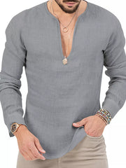 Men's Slim Fit Long Sleeve Blouse Plus Size in White, editorial view