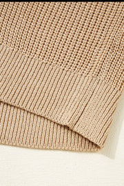 Tan knit tank top with ribbed texture and open knit detail.