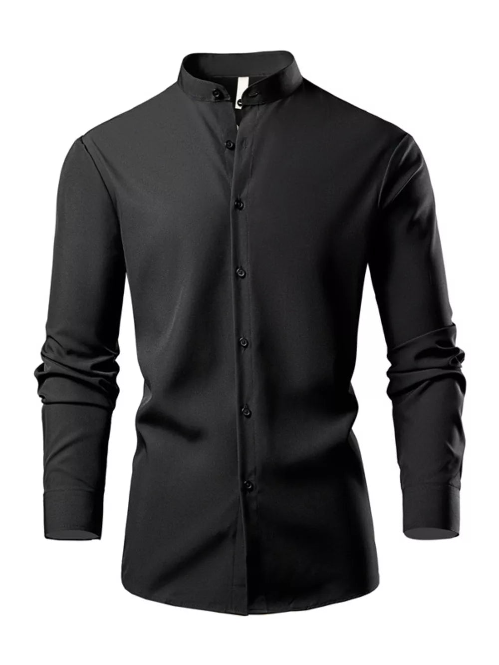 Button-down Slim Fit Long-sleeve Top in Black, back view