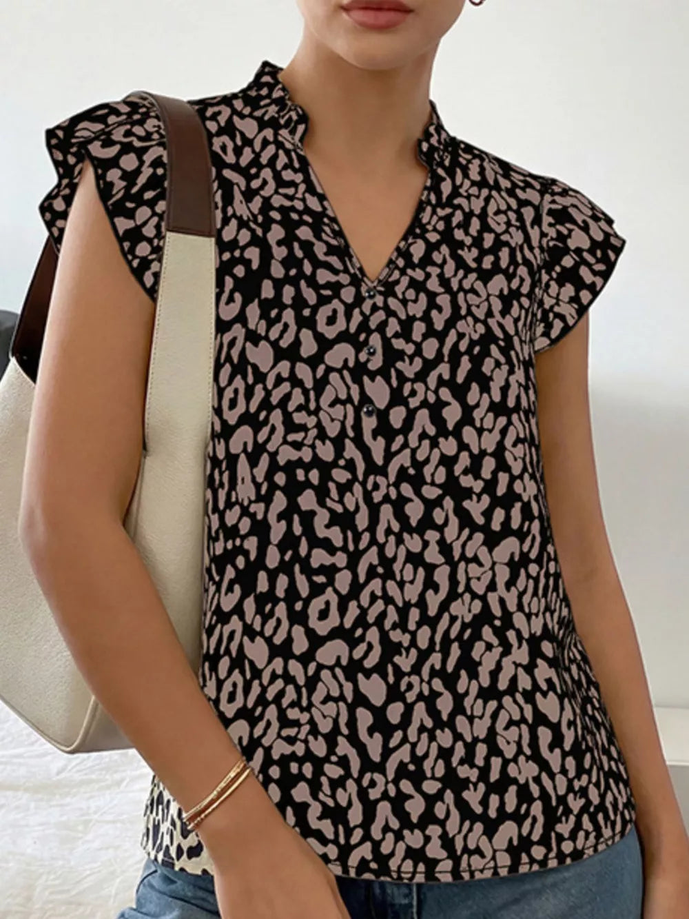 Chic Ruffled Leopard Print Shirt