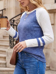 Ribbed Raglan Sleeve T-shirt in Burgundy, product detail