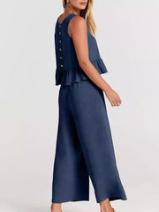 Ruffled Hem Sleeveless Top And Wide-leg Pants Set Plus Size