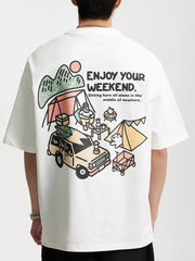 Men's Graphic Round Neck T-shirt in White, front view
