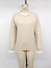Elegant Lace Trim Round Neck Sweater in Apricot, view 11