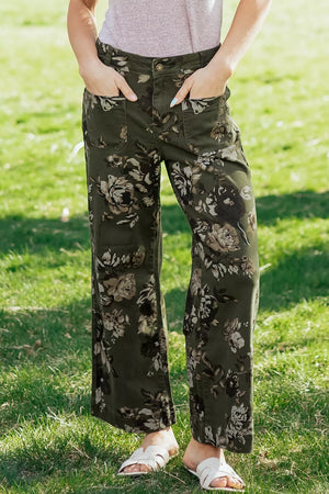 Vintage Floral Print High Waist Wide Leg Jeans, front view