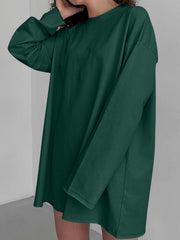 Oversized dark green cotton jersey top with long sleeves and a crew neck.