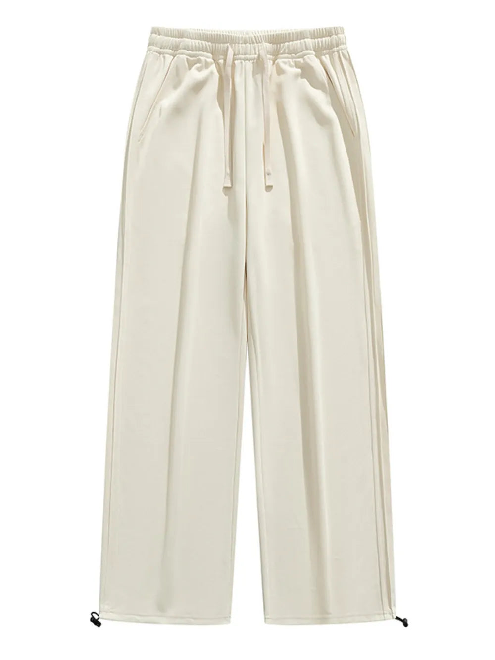 Lightweight beige men's sweatpants with drawstring and adjustable ankle cuffs