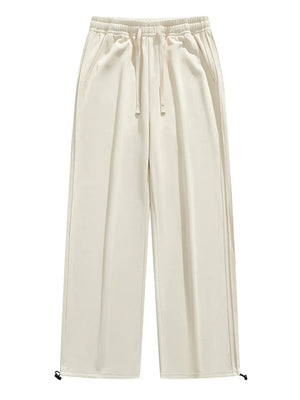Lightweight beige men's sweatpants with drawstring and adjustable ankle cuffs
